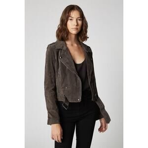 BLANKNYC Suede Moto Jacket French Grey Small Asymmetrical Zip Belted Hem Leather